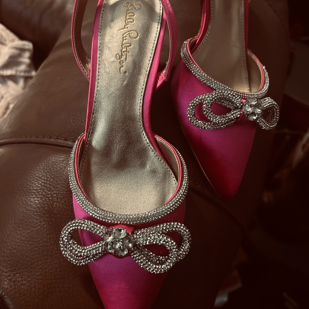 Lily Pulitzer  Pink Heels with Rhinestone Bow